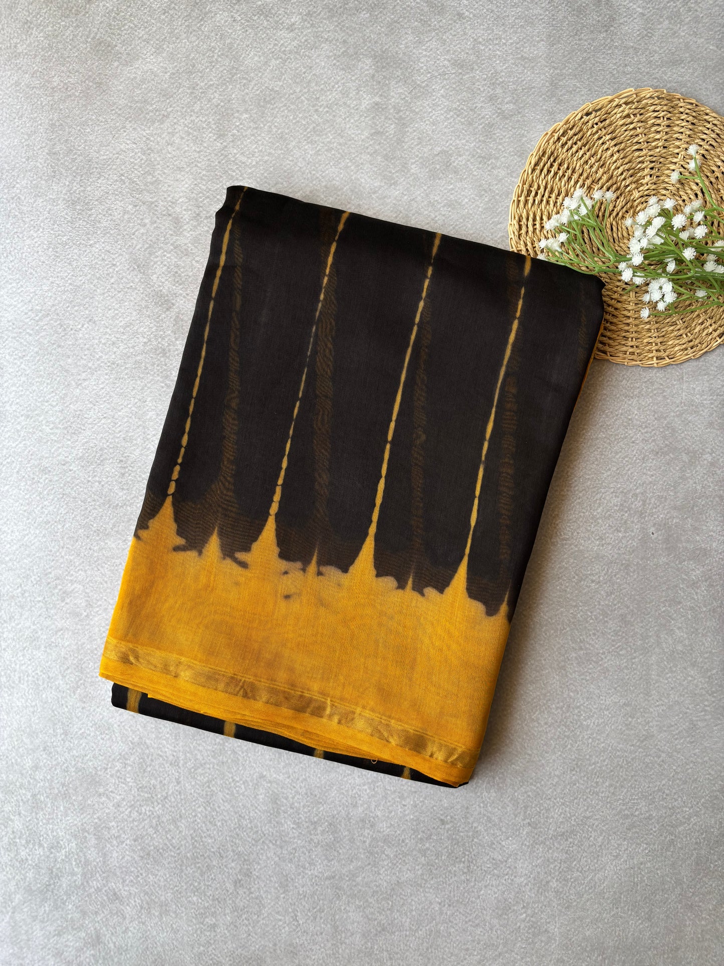 Chanderi Silk Cotton - Black & Yellow