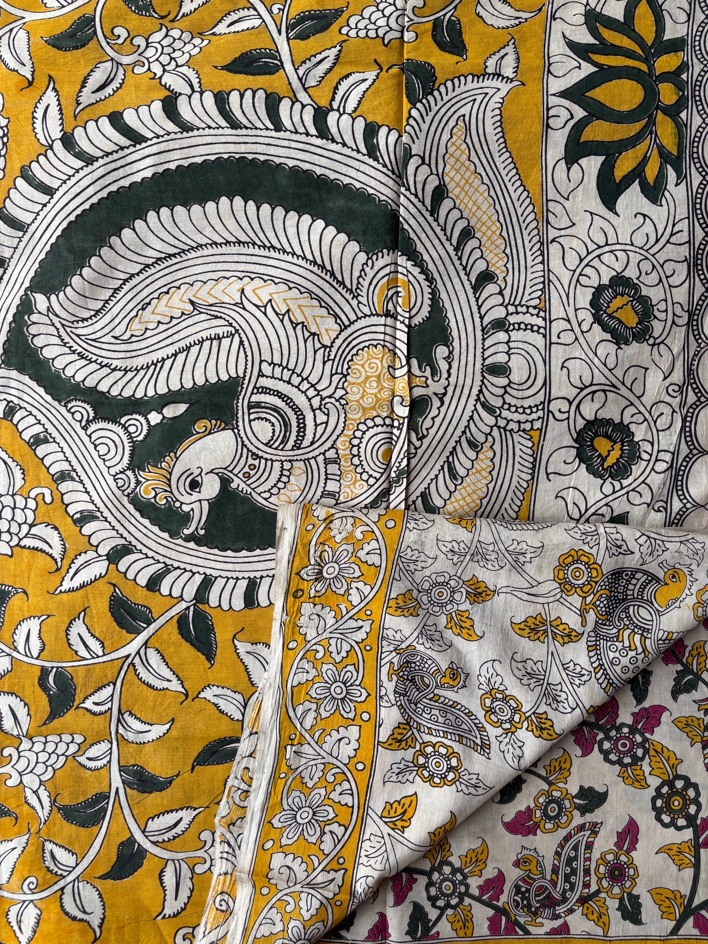 Kalamkari Cotton - White & Yellow