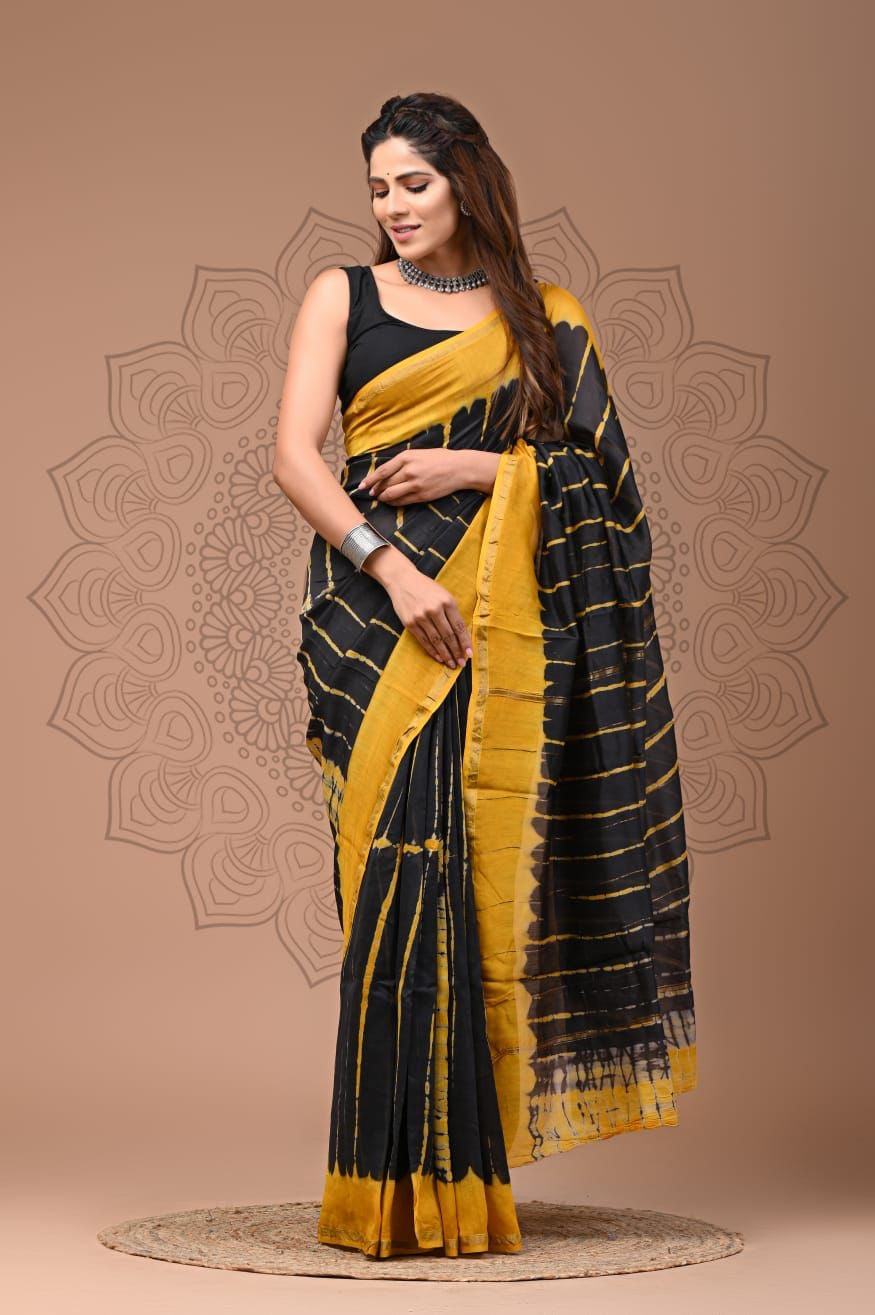 Chanderi Silk Cotton - Black & Yellow