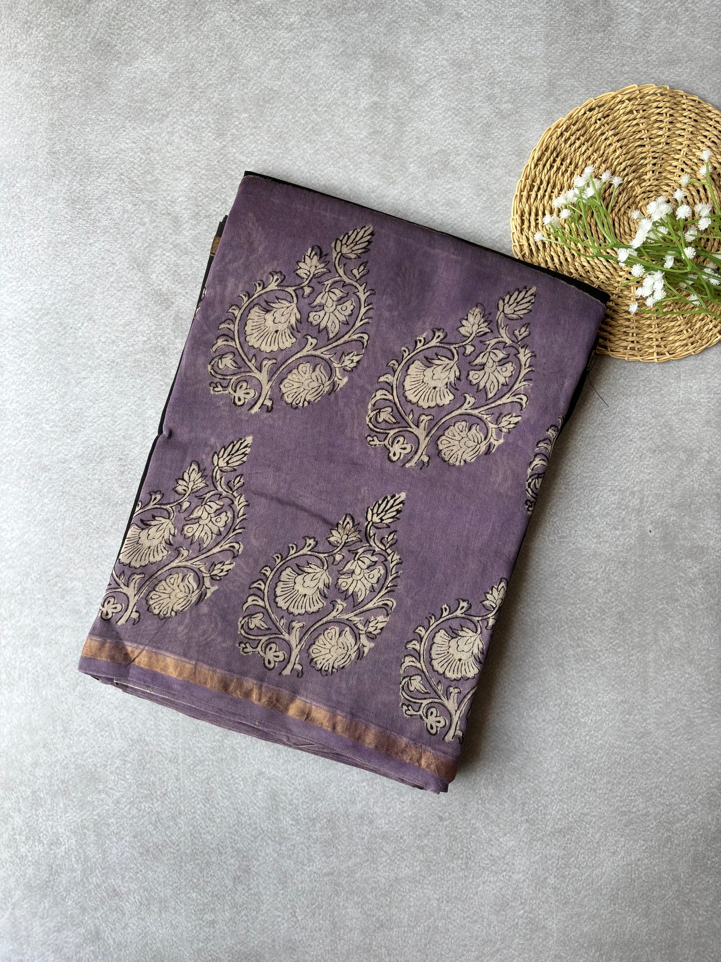 Chanderi Silk Cotton - Lavender & Black