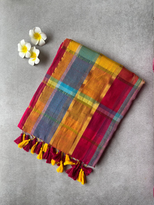 Madras Zari checks mul cotton