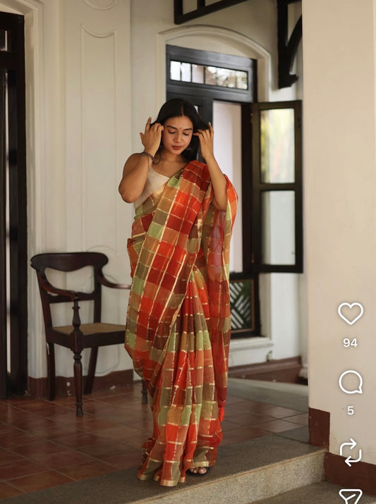 Madras Zari checks mul cotton