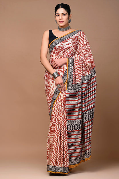 Mul Cotton Handblock - Red Zigzag
