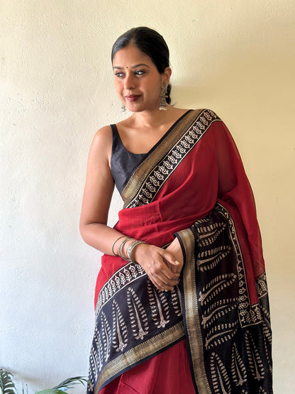 Maheshwari Silk Cotton - Maroon