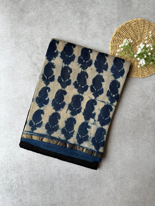 Chanderi Silk Cotton - Blue & Black