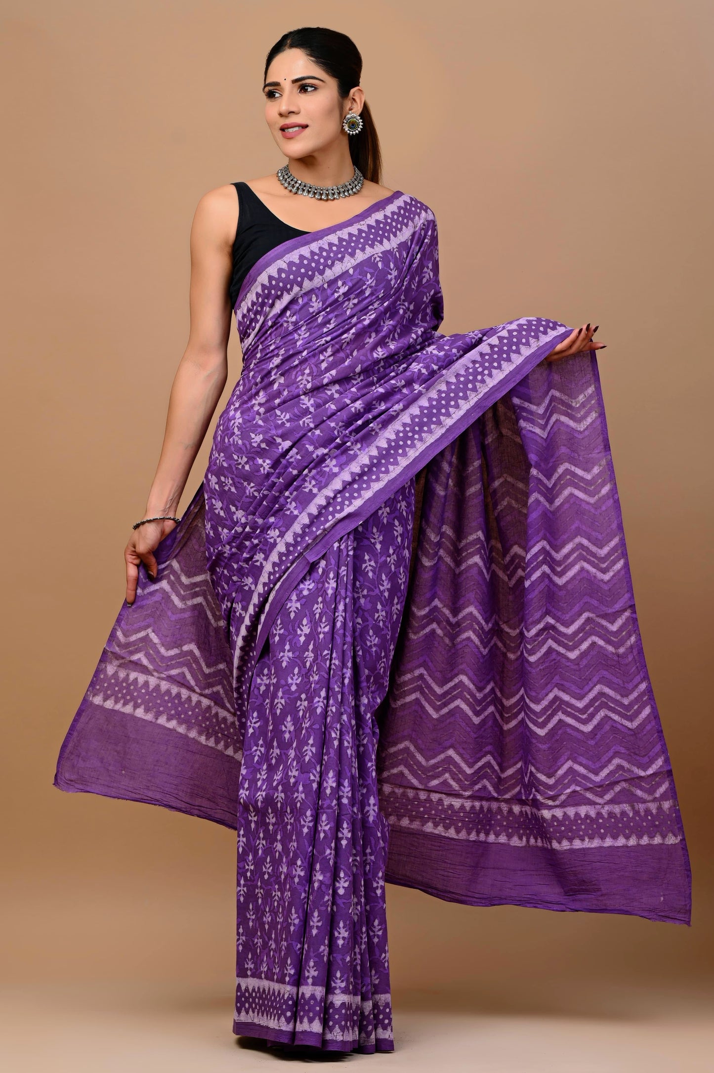 Mul Cotton Handblock - Purple