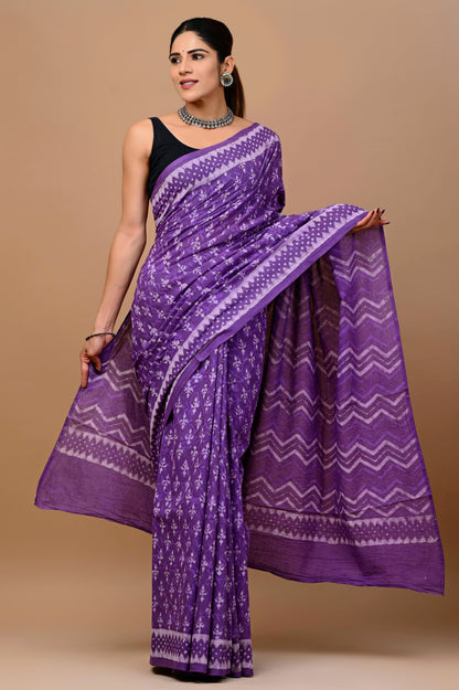 Mul Cotton Handblock - Purple