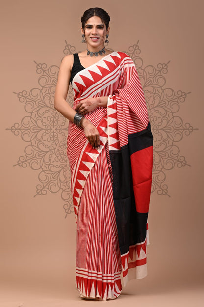 Ajrakh Mul Cotton - Red Stripes