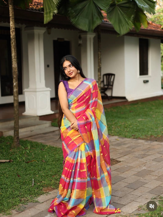 Madras Zari checks mul cotton