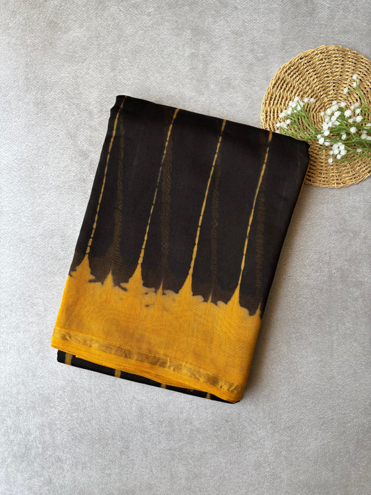 Chanderi Silk Cotton - Black & Yellow