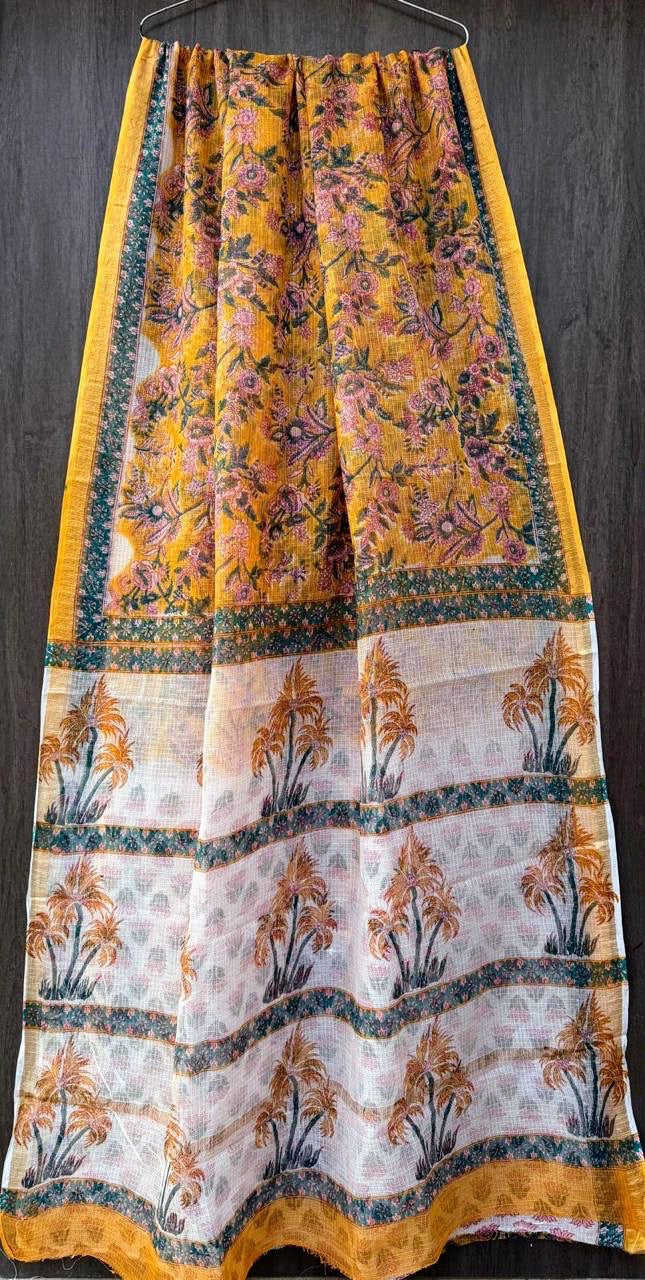 Kota Doria Handblock print - Mustard