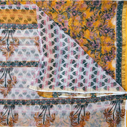 Kota Doria Handblock print - Mustard