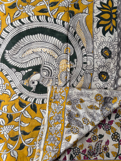 Kalamkari Cotton - White & Yellow