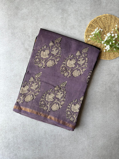 Chanderi Silk Cotton - Lavender & Black