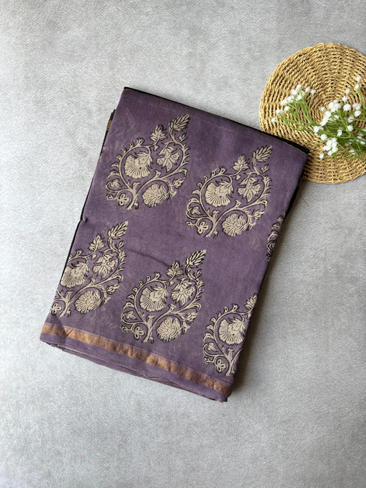 Chanderi Silk Cotton - Lavender & Black