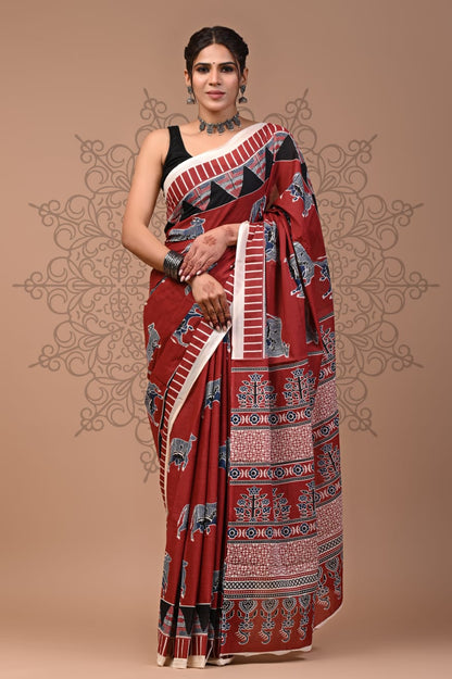 Ajrakh Mul Cotton - Maroon