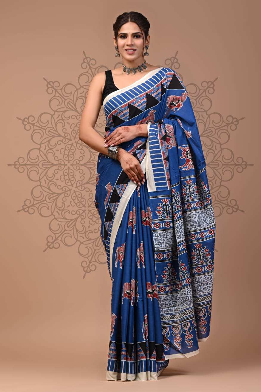 Ajrakh Mul Cotton - Blue