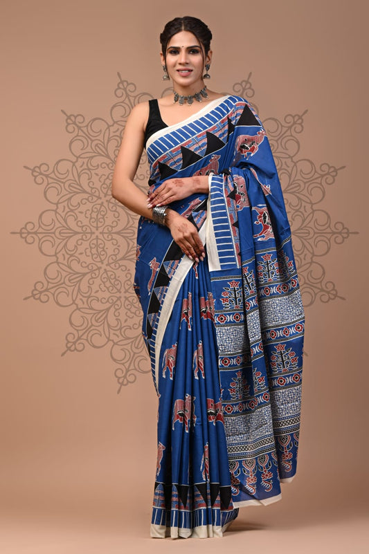 Ajrakh Mul Cotton - Blue