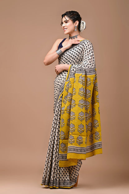 Mul Cotton Handblock - Black Floral